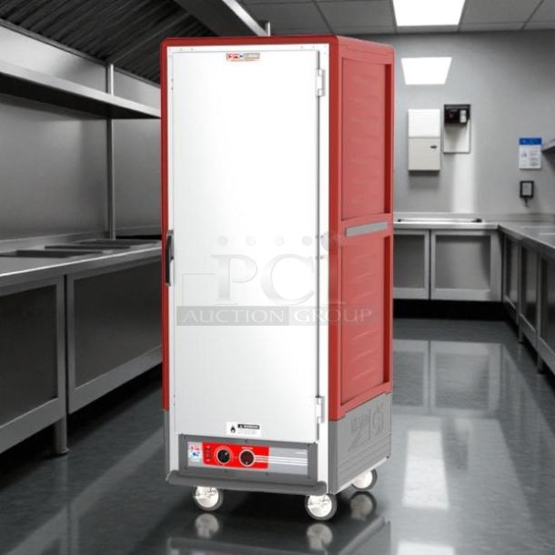 Metro C539-HFS-U heated holding cabinet, excellent condition, solid door, red and gray, tested and working.