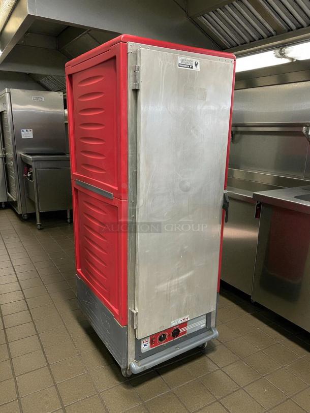 Metro C539-HFS-U heated holding cabinet, excellent condition, solid door, red sides, tested and working, with control panel.