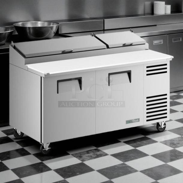 True TPP-AT-67-HC refrigerated pizza prep table, two doors, stainless steel, tested, working condition.