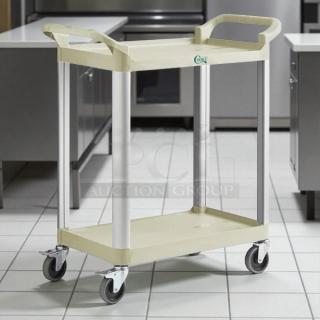Brand New Choice Beige Utility Cart, model 109cartbs2bg, with two shelves, durable build, and easy-roll wheels.