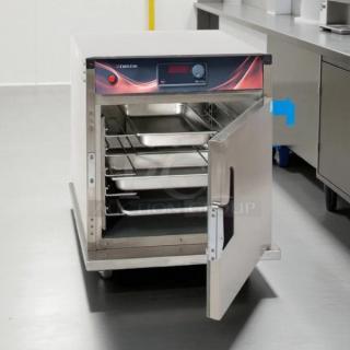 Cres Cor H-137-SUA-5D hot holding cabinet, stainless steel, solid door open, shelves visible, excellent condition.