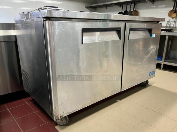 Turbo Air MUR-60-N 60 1/4" undercounter refrigerator, great condition, two sections, two doors, 115v, tested and working.