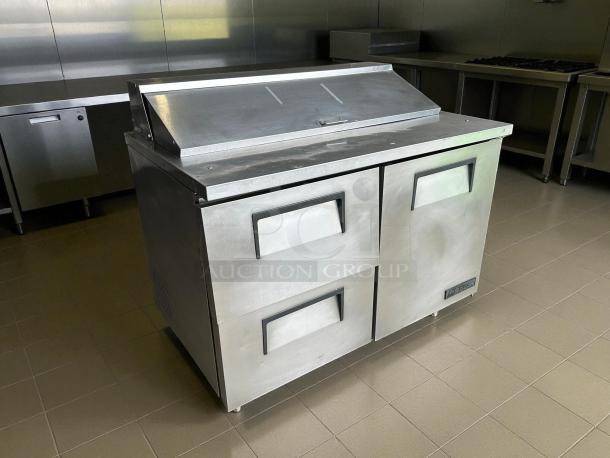 True TSSU-48-12D-2-HC 48" Refrigerated Sandwich Prep Table, silver, excellent condition, two doors, tested and working.