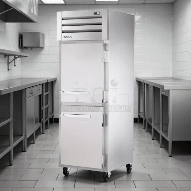 True STG1R-2HS-HC 27.5" fridge with 2 right hinge solid doors. Stainless steel, tested, working, on wheels.