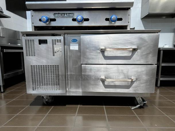Randell FX-2WS-290 chef base with 2 drawers, 43 1/4", stainless steel, tested working, great condition, 115v.