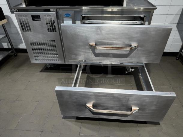 Randell FX-2WS-290 43 1/4" chef base with 2 drawers, stainless steel, 115v, great condition, tested and working.