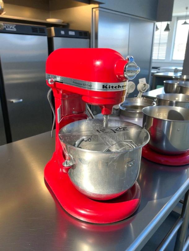 KitchenAid Professional 6000HD Artisan Series Stand Mixer, red, tilt-head, includes stainless steel bowl, tested working condition.