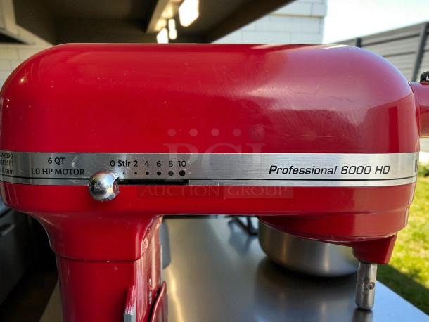 KitchenAid Professional 6000HD Artisan Series tilt-head stand mixer, red, 6 qt, 1.0 HP motor, tested and working.