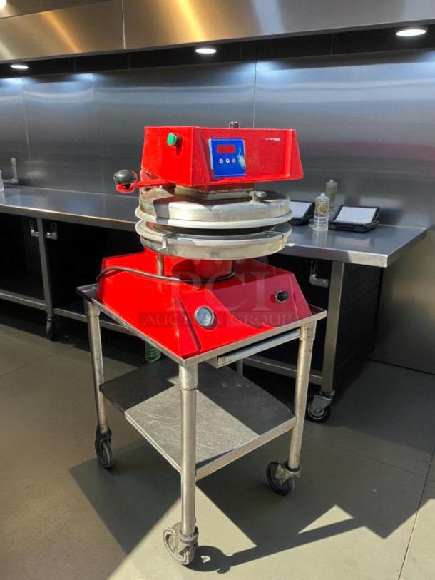 Proluxe DP2300 12" Pizza Press in excellent condition, red exterior, 208 volts, tested and working, stand not included.