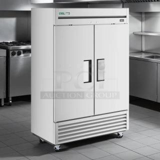 True TS-49-HC stainless steel refrigerator, solid doors, excellent condition, tested and working, 54 1/8" wide.