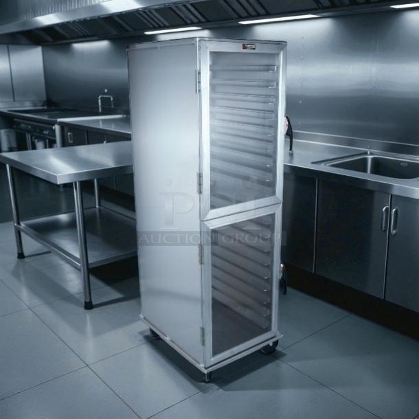 Brand new Lockwood CA72-RR12-6-R proofing/holding/display cabinet, 18 pan capacity, stainless steel, glass door.