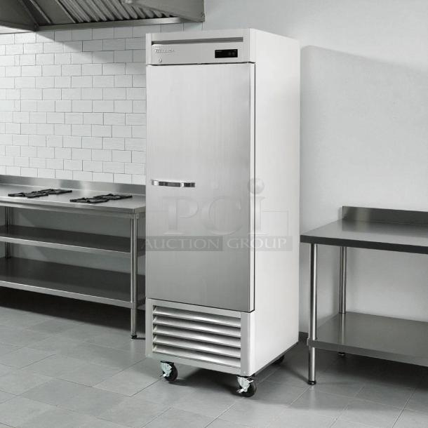Blue Air BSF23-HC stainless steel freezer, excellent condition, 1 solid door, tested and working, shown in commercial kitchen.