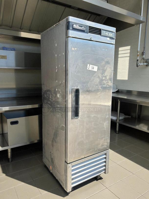 Blue Air BSF23-HC stainless steel freezer in excellent condition, single solid door, tested and working. Model number visible.