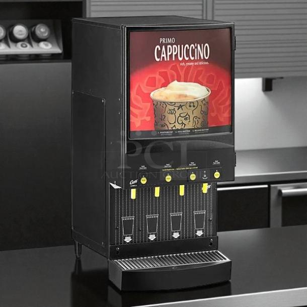Curtis PC4 Cappuccino Machine, 4 stations, excellent condition, four 4 lb. hoppers, Primo sign, 120V, tested and working.