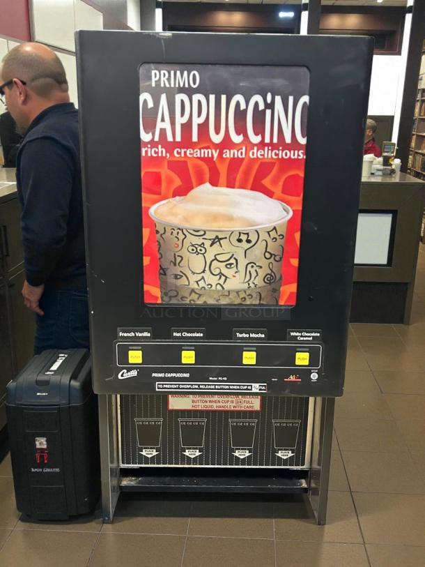 Curtis Cafe Series Primo PC4 Cappuccino Machine, four 4 lb. hoppers, excellent condition, tested, working, 120V, with sign.