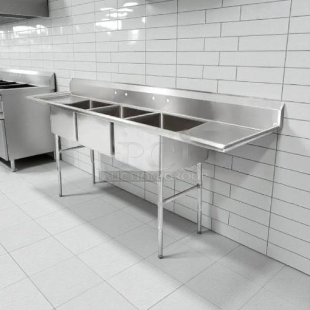 All Strong 90” 3 compartment sink, 18” x 18” basins, stainless steel, great condition, ideal for commercial use.