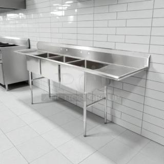 All Strong 90” 3 compartment sink, 18” x 18” basins, stainless steel, great condition, ideal for commercial use.