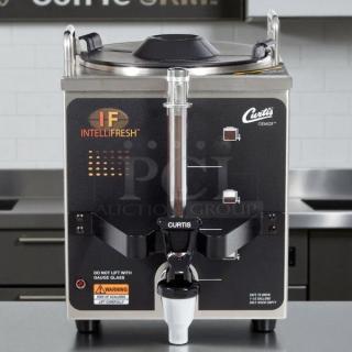 Curtis GEM3IF 1.5 Gallon Satellite Coffee Server with IntelliFresh, tested and working. Features branding and warning labels.