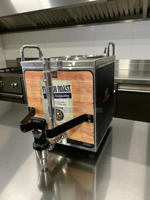 Curtis GEM3IF 1.5 Gallon Satellite Coffee Server with IntelliFresh, stainless steel, tested and working condition, Curtis branding visible.