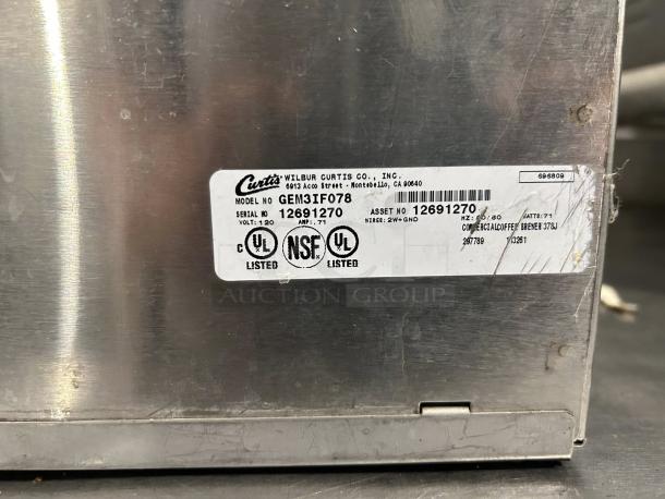 Curtis GEM3IF 1.5 Gallon Satellite Coffee Server, tested and working. Features IntelliFresh technology. UL and NSF listed. Model GEM3IF078.