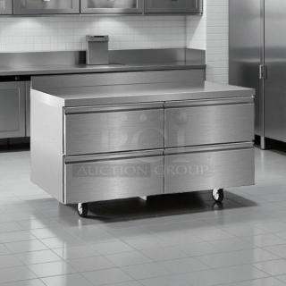 Delfield STD4460NP worktop refrigerator, 60 1/8", 4 drawers, 4" backsplash, excellent condition, tested and working.