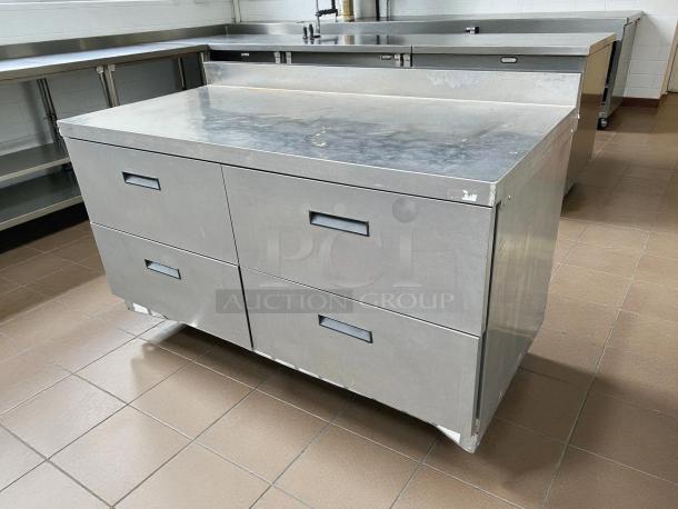 Delfield STD4460NP worktop refrigerator, 60 1/8", with 4 drawers and 4" backsplash. Excellent condition, stainless steel.