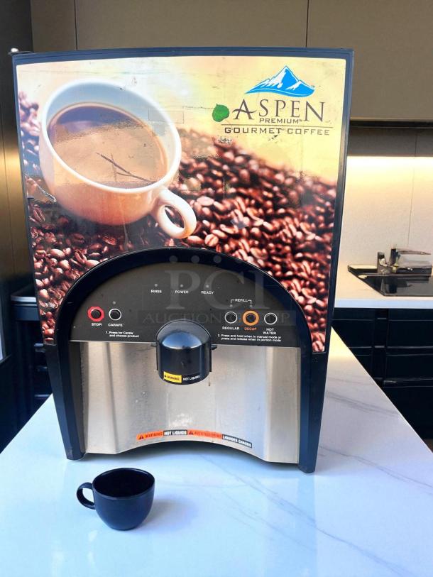 BUNN LCA-2 LP dual flavor hot beverage dispenser with coffee graphics. Fully tested, excellent condition.