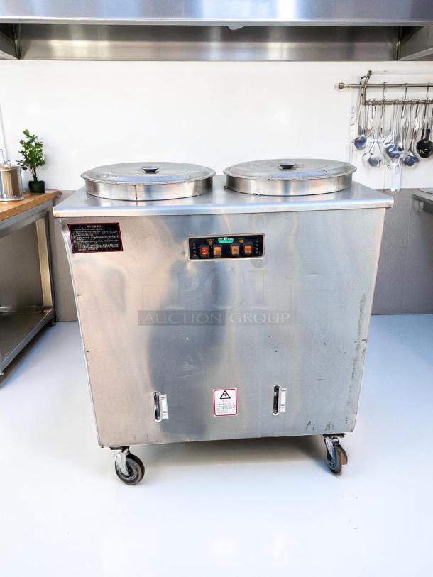 Wellborn BS-65L2 double-tank electric boiler in excellent condition, 220V, stainless steel, fully tested and working, on wheels.