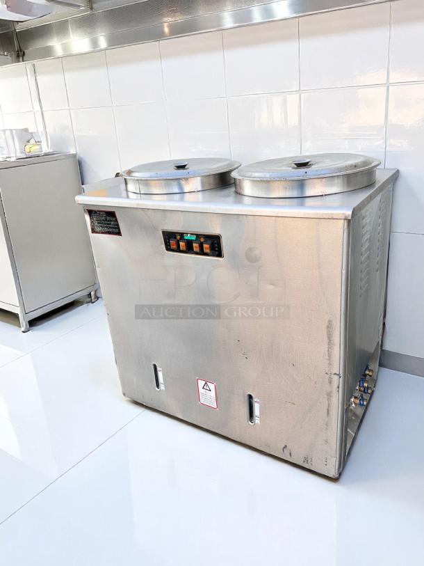 Excellent Condition Wellborn BS-65L2 double-tank electric boiler, fully tested, 220V, with control panel and stainless steel finish.