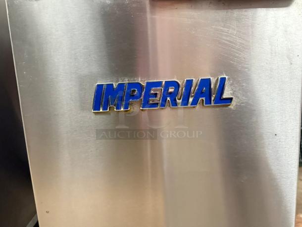 Imperial Range IFS-40-NG gas fryer, like new, stainless steel with blue logo, 40 lb. capacity, 105,000 BTU, tested working.