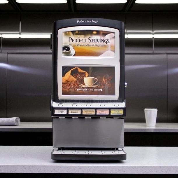 Brand new Perfect Servings UV-PSPD-5-AV-BL-T-B automatic powder dispenser. 120V, 60Hz, commercial grade.