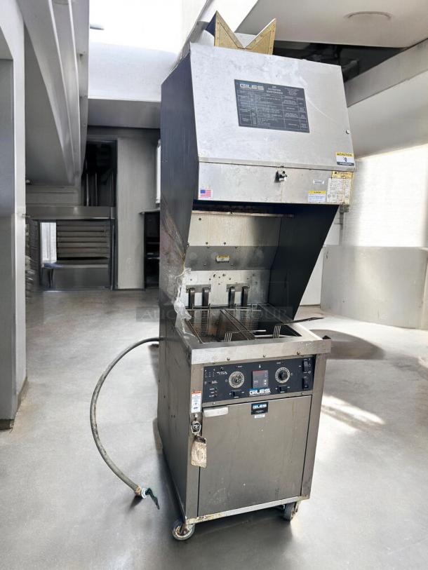 Giles WOG-MP-VH Electric Fryer with ventless hood in outstanding condition. 208V/3Ph, floor model, fully tested and working.