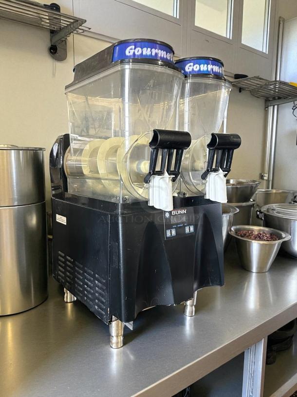 Bunn Ultra-2 Dual Hopper Slush Machine, Model PH: 34000.0123, superb condition, fully tested, 120V, clear hoppers, black base.