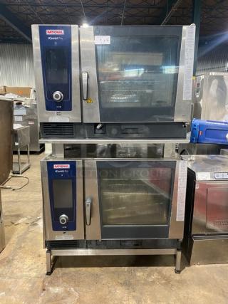 Rational iCombi Pro double stacked combi oven, model LM100CGAXXXX, stainless steel, natural gas, 208/240V, on legs.