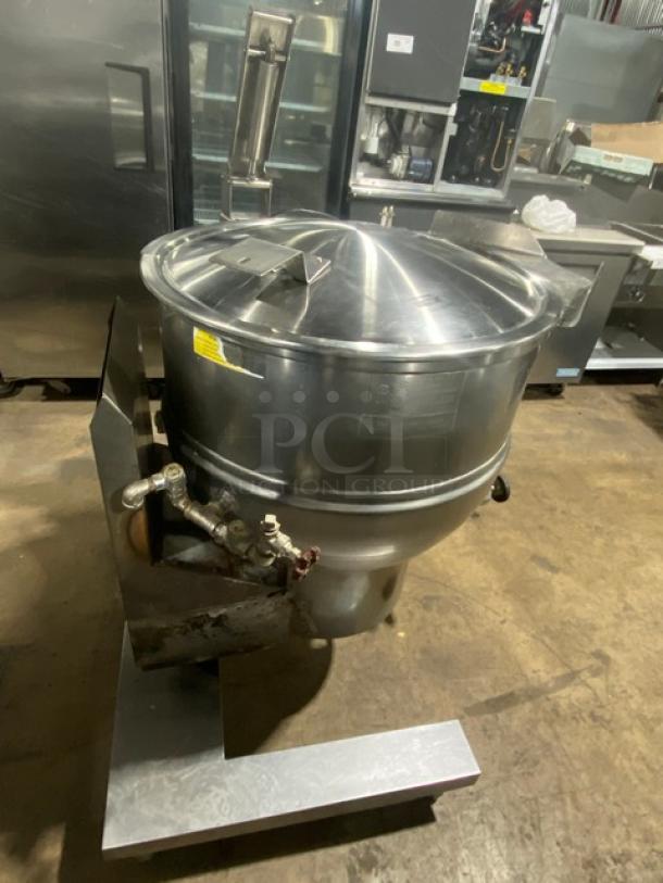 Groen commercial stainless steel 40 gal. tilting steam kettle, Model DHT/1-40. Features natural gas power, on legs, 120V, 1 phase.