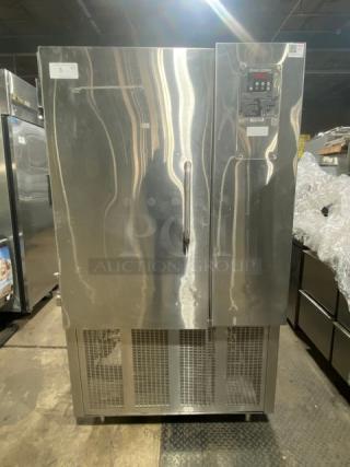Randell BC18 stainless steel upright reach-in blast chiller, single door, digital control, model SN: W293559-1, on legs.