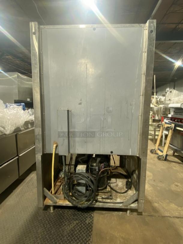 Randell BC18 commercial stainless steel upright reach-in blast chiller, digital control, on legs, visible wear.