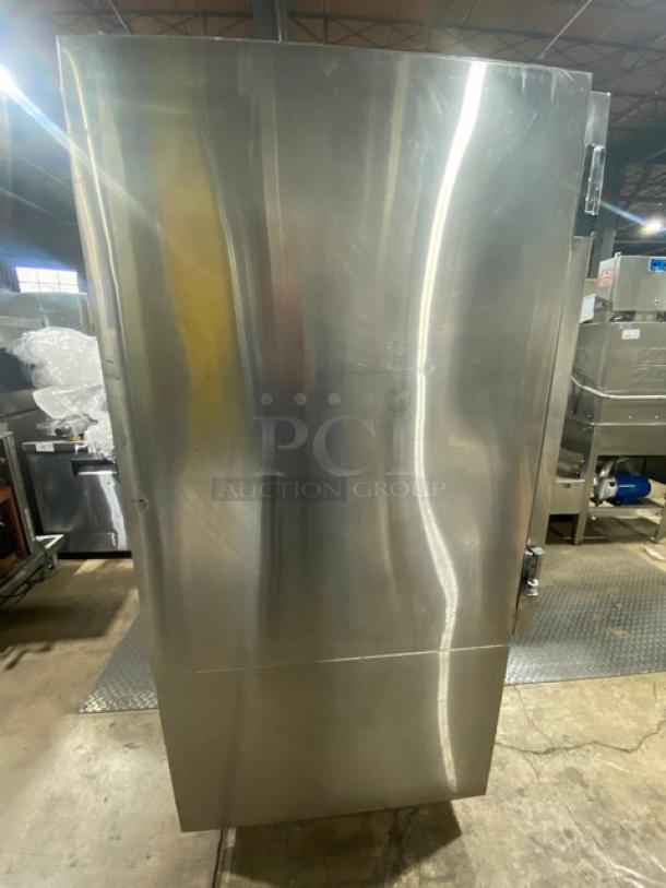 Randell BC18 stainless steel upright reach-in blast chiller with digital control, solid single door, on legs, model SN: W293559-1.