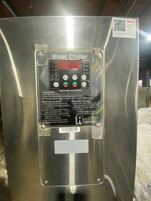 Randell BC18 commercial stainless steel upright blast chiller with digital control panel. Model BC-18, SN: W293559-1, on legs.