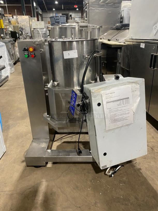 Commercial stainless steel food processing machine with Yooyist digital timer. Features include durable build and electric power.