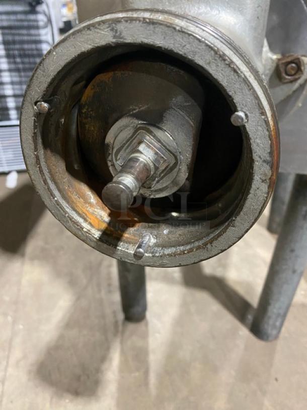 Hobart 4632A commercial meat grinder, electric-powered, heavy-duty, free-standing on legs. 200V, 3 Phase. Visible grinding chamber.