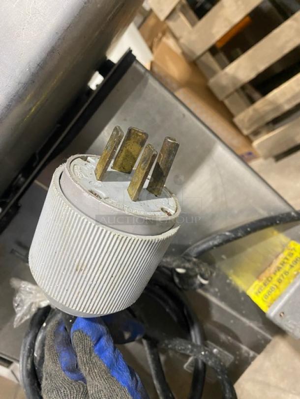 Hobart Model 4632A meat grinder plug, 200V 3-phase, heavy-duty condition, shows power specifications, attached cable.