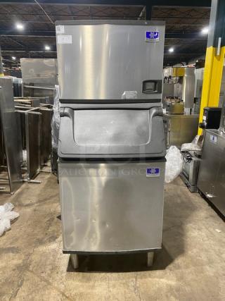 Manitowoc Indigo Series Commercial Stainless Steel Electric Powered Air-Cooled Half-Dice Style Ice Making Machine/Bin Combo! Energy Star Certified! With Ice Scooper! Model: IYT0500A-161 SN: 1120617747! 115V 1 Phase! On Legs! - Item #1217437