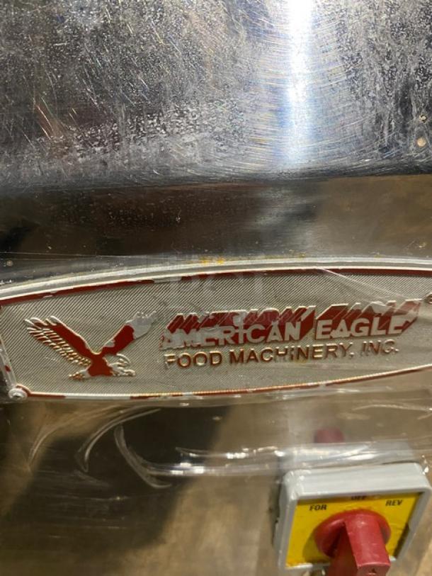 American Eagle stainless steel electric motor unit with #12 hub, model AEG22NM. Visible logo and control panel.