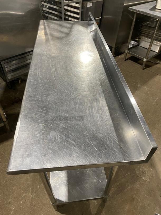 KCS commercial stainless steel worktop table, single undershelf, up-turned backsplash, on legs, lightly worn condition.