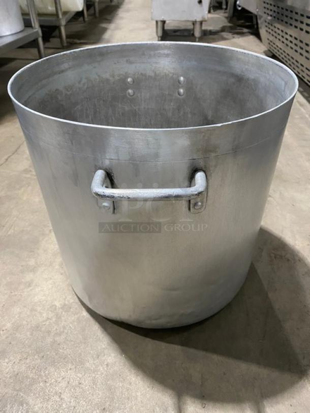 Commercial heavy-duty round stock pot with handles, metal finish, large capacity, robust and durable, ideal for kitchen use.