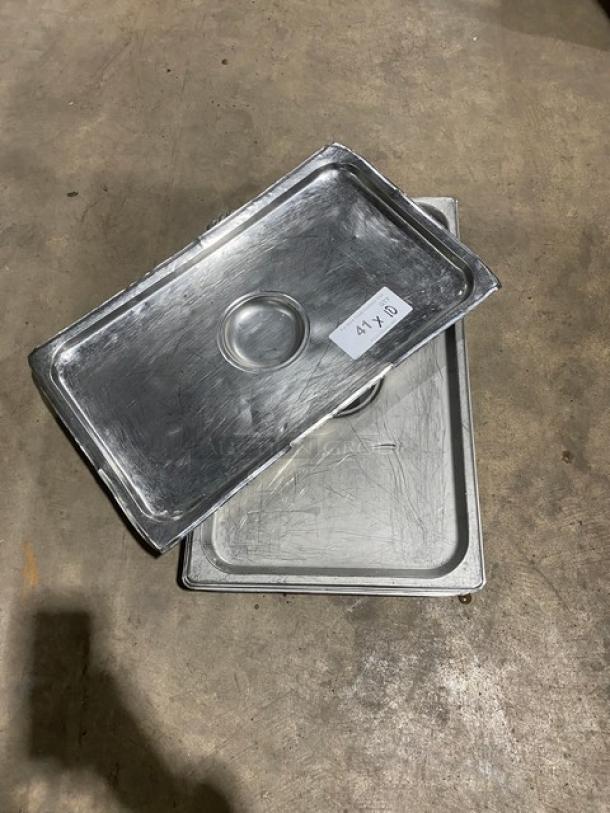 Commercial stainless steel steamtable pan lid, rectangular, used condition, label with "41 X D".