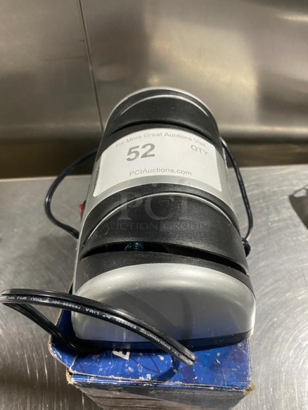 Brentwood TS-1001 electric 2-stage knife sharpener, model TS1001, 120V, in good condition with label "52."