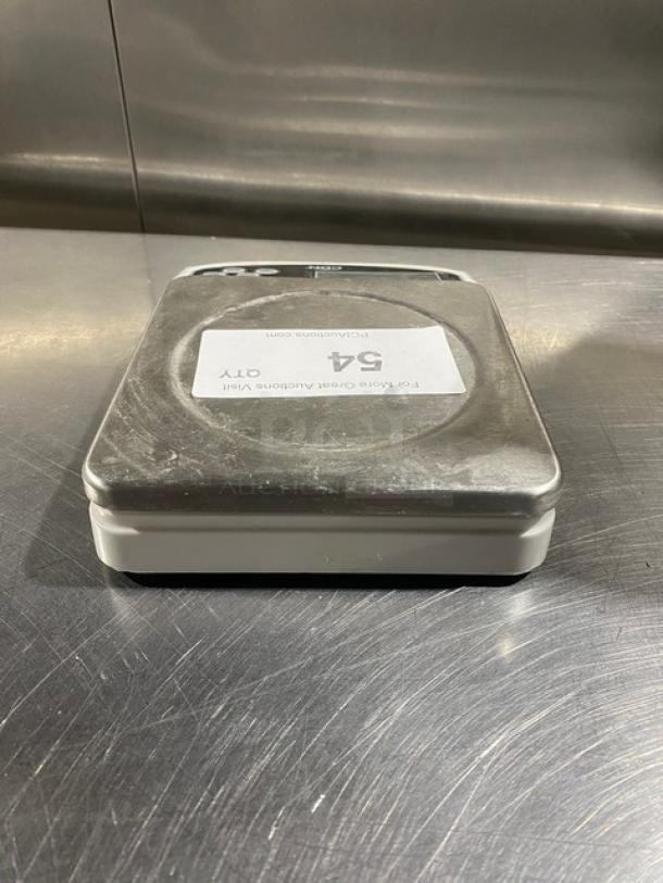 CDN Commercial 22 Lb. Digital Weight Scale, Model SD2206, stainless steel top, visible wear, label indicates item number 54.