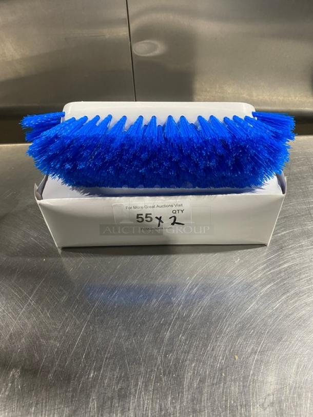 Ecolab commercial white deck brush with blue bristles, dual surface, new in box.